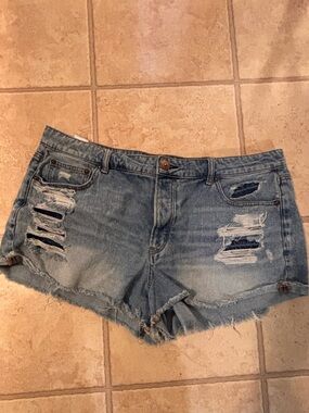 American Eagle Light Blue Distressed Denim Shorts